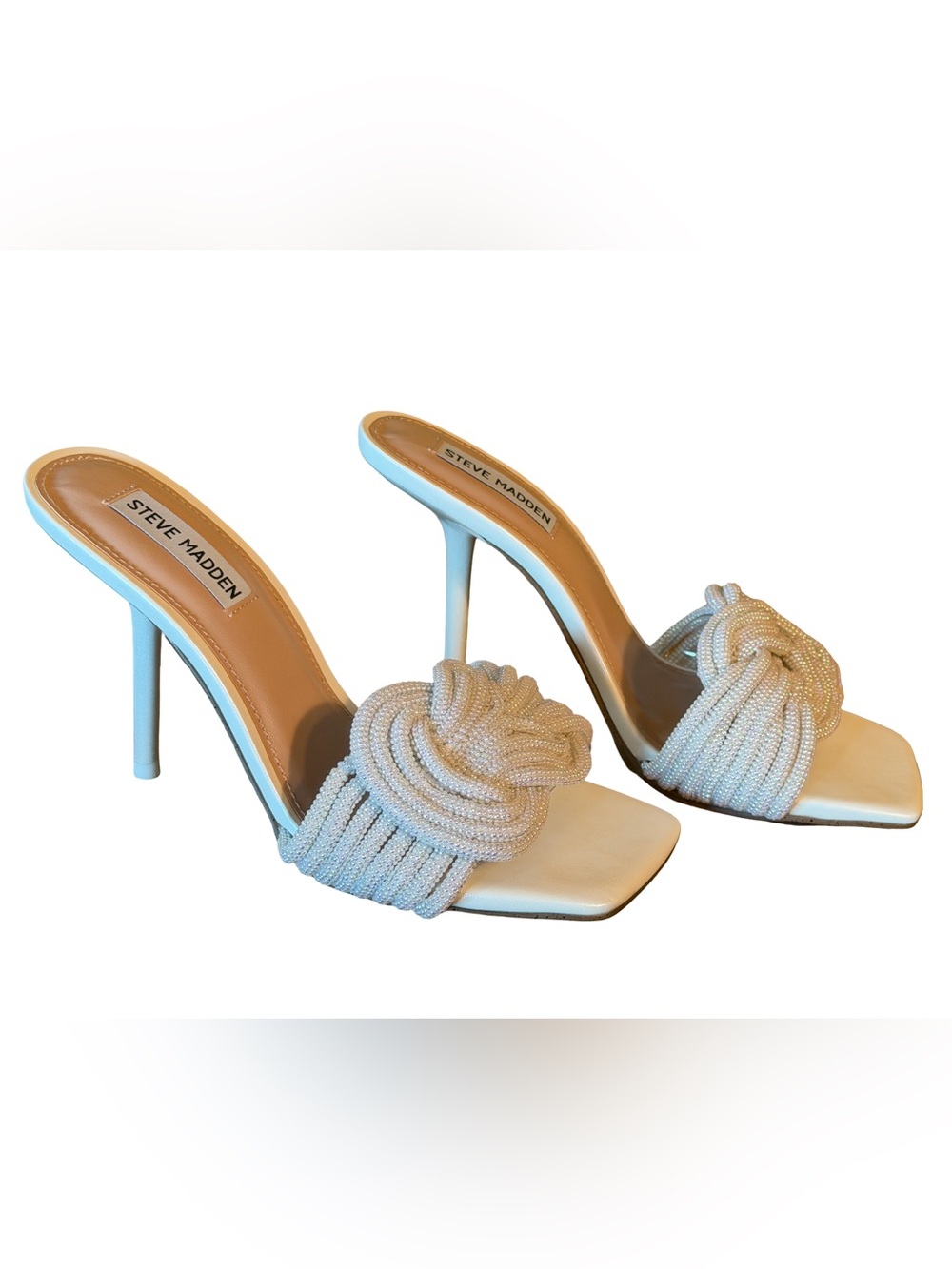Steve Madden NWT Sz 7.5 Stunning Ivory Braided Beaded Stiletto Mules (SH383) - Picture 5 of 12